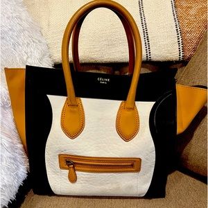 Celine calfskin tricolor micro luggage white. Condition good.